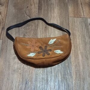 Floral Embroidered Tan Shoulder Bag